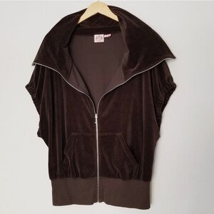 Juicy Couture Chocolate Brown Velvet Zip Up Cowl Neck Jacket